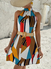 Women's Stand Collar Sleeveless Printed Simple Casual Short Dress